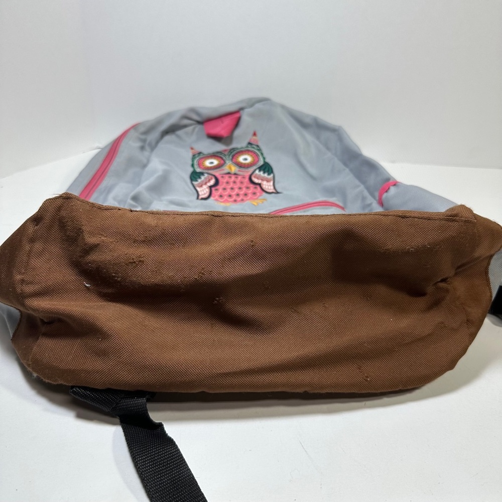 Hanna Andersson Embroidered Owl Flowers Full Size Backpack Gray Pink - Picture 5 of 12